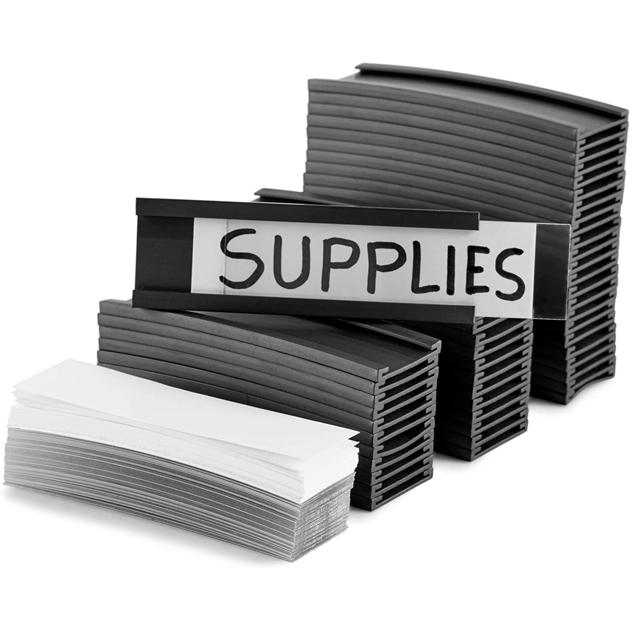 Magnetic Label Holders, Black Magnet Data Card Holders (1 x 3 In, 50 Pack)